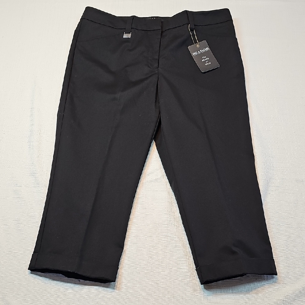 NWT Zac & Rachel Black Cropped Capri Pants Size 12 Office Business Classic